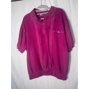 Vintage Knightsbridge Wear Ribbed Knit Polo Shirt Pink Short Sleeve Sweater